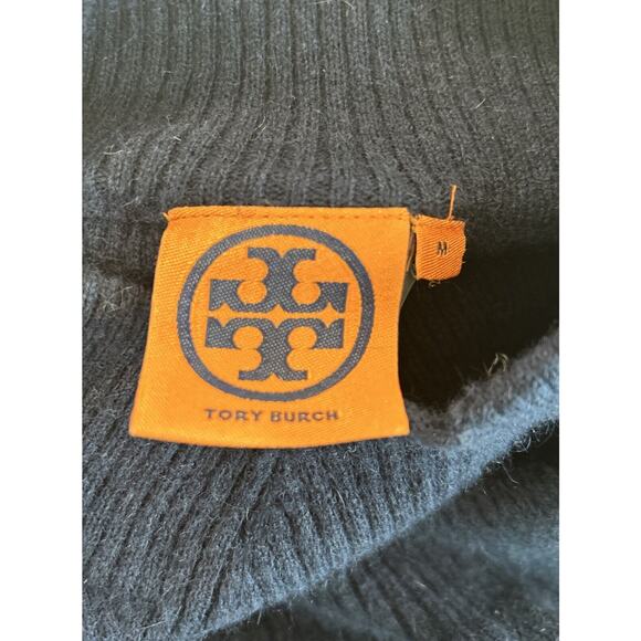 Tory Burch Madeline Med Wool Long Sleeve Rib Peplum Sweater Navy Blue Angora EUC - Picture 2 of 11